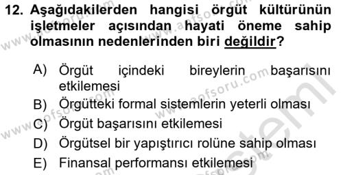 Müşteri İlişkileri Yönetimi Dersi 2020 - 2021 Yılı Yaz Okulu Sınavı 12. Soru