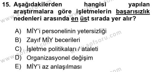 Müşteri İlişkileri Yönetimi Dersi 2020 - 2021 Yılı Yaz Okulu Sınavı 15. Soru