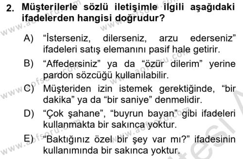 Müşteri İlişkileri Yönetimi Dersi 2020 - 2021 Yılı Yaz Okulu Sınavı 2. Soru