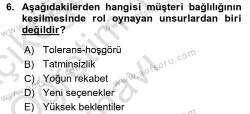 Müşteri İlişkileri Yönetimi Dersi 2020 - 2021 Yılı Yaz Okulu Sınavı 6. Soru