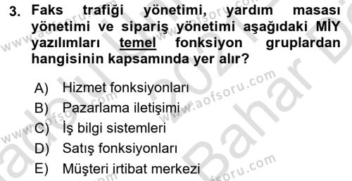 Müşteri İlişkileri Yönetimi Dersi 2021 - 2022 Yılı (Vize) Ara Sınavı 3. Soru