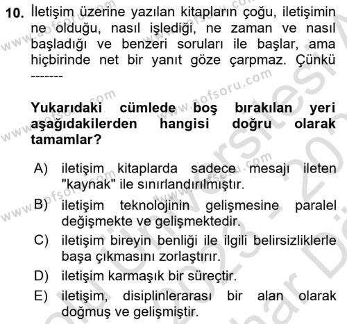 Müşteri İlişkileri Yönetimi Dersi 2023 - 2024 Yılı (Vize) Ara Sınavı 10. Soru