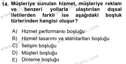 Müşteri İlişkileri Yönetimi Dersi 2023 - 2024 Yılı (Vize) Ara Sınavı 14. Soru