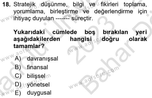 Müşteri İlişkileri Yönetimi Dersi 2023 - 2024 Yılı (Vize) Ara Sınavı 18. Soru