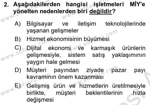 Müşteri İlişkileri Yönetimi Dersi 2023 - 2024 Yılı (Vize) Ara Sınavı 2. Soru