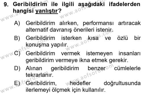 Müşteri İlişkileri Yönetimi Dersi 2023 - 2024 Yılı (Vize) Ara Sınavı 9. Soru