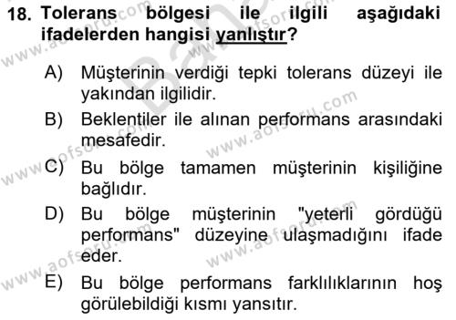 Müşteri İlişkileri Yönetimi Dersi 2023 - 2024 Yılı (Final) Dönem Sonu Sınavı 18. Soru