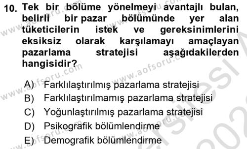 Tüketici Davranışları Dersi 2022 - 2023 Yılı (Vize) Ara Sınavı 10. Soru