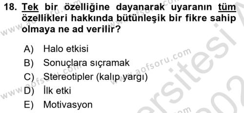 Tüketici Davranışları Dersi 2023 - 2024 Yılı (Vize) Ara Sınavı 18. Soru