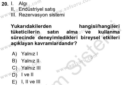 Tüketici Davranışları Dersi 2023 - 2024 Yılı (Vize) Ara Sınavı 20. Soru