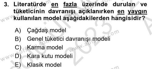 Tüketici Davranışları Dersi 2023 - 2024 Yılı (Vize) Ara Sınavı 3. Soru