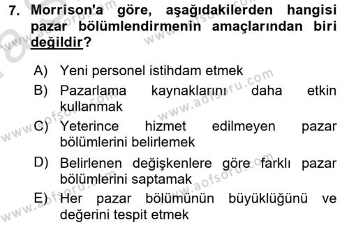 Tüketici Davranışları Dersi 2023 - 2024 Yılı (Vize) Ara Sınavı 7. Soru