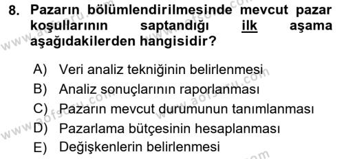 Tüketici Davranışları Dersi 2023 - 2024 Yılı (Vize) Ara Sınavı 8. Soru