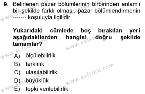 Tüketici Davranışları Dersi 2023 - 2024 Yılı (Vize) Ara Sınavı 9. Soru