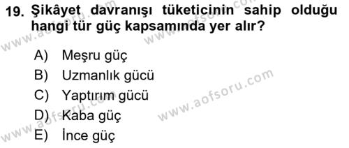 Tüketici Davranışları Dersi 2023 - 2024 Yılı (Final) Dönem Sonu Sınavı 19. Soru