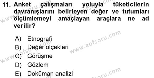 Tüketici Davranışları Dersi 2023 - 2024 Yılı Yaz Okulu Sınavı 11. Soru