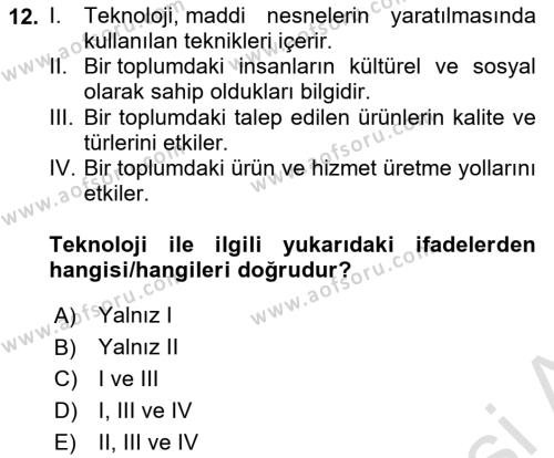 Tüketici Davranışları Dersi 2023 - 2024 Yılı Yaz Okulu Sınavı 12. Soru