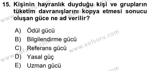 Tüketici Davranışları Dersi 2023 - 2024 Yılı Yaz Okulu Sınavı 15. Soru