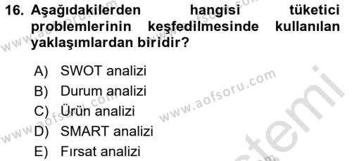 Tüketici Davranışları Dersi 2023 - 2024 Yılı Yaz Okulu Sınavı 16. Soru