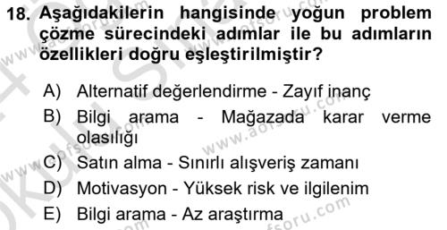 Tüketici Davranışları Dersi 2023 - 2024 Yılı Yaz Okulu Sınavı 18. Soru