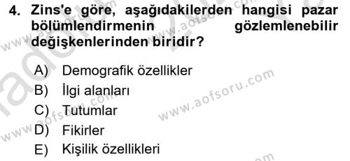 Tüketici Davranışları Dersi 2023 - 2024 Yılı Yaz Okulu Sınavı 4. Soru