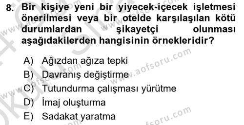 Tüketici Davranışları Dersi 2023 - 2024 Yılı Yaz Okulu Sınavı 8. Soru