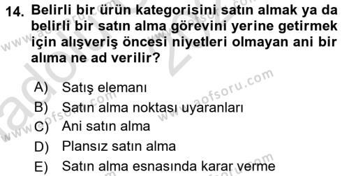 Tüketici Davranışları Dersi 2024 - 2025 Yılı (Vize) Ara Sınavı 14. Soru