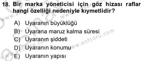 Tüketici Davranışları Dersi 2024 - 2025 Yılı (Vize) Ara Sınavı 18. Soru