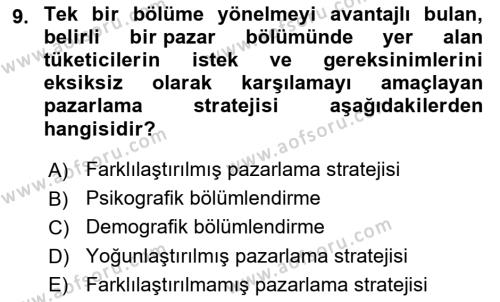 Tüketici Davranışları Dersi 2024 - 2025 Yılı (Vize) Ara Sınavı 9. Soru