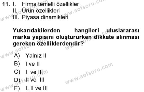 Uluslararası Pazarlama Dersi 2020 - 2021 Yılı Yaz Okulu Sınavı 11. Soru