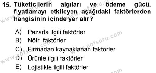 Uluslararası Pazarlama Dersi 2020 - 2021 Yılı Yaz Okulu Sınavı 15. Soru