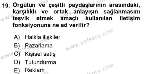 Uluslararası Pazarlama Dersi 2020 - 2021 Yılı Yaz Okulu Sınavı 19. Soru