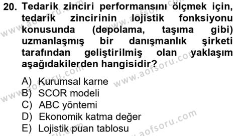 Tedarik Zinciri Yönetimi Dersi 2012 - 2013 Yılı (Vize) Ara Sınavı 20. Soru