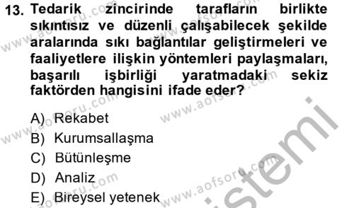 Tedarik Zinciri Yönetimi Dersi 2013 - 2014 Yılı (Vize) Ara Sınavı 13. Soru