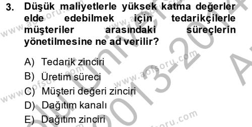 Tedarik Zinciri Yönetimi Dersi 2013 - 2014 Yılı (Vize) Ara Sınavı 3. Soru