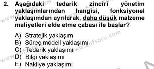 Tedarik Zinciri Yönetimi Dersi 2013 - 2014 Yılı (Final) Dönem Sonu Sınavı 2. Soru