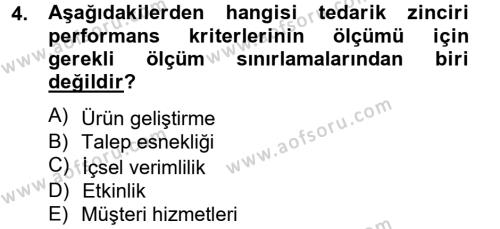 Tedarik Zinciri Yönetimi Dersi 2013 - 2014 Yılı (Final) Dönem Sonu Sınavı 4. Soru