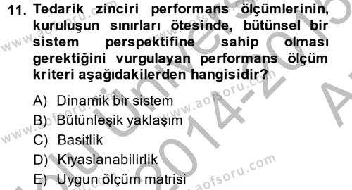 Tedarik Zinciri Yönetimi Dersi 2014 - 2015 Yılı (Vize) Ara Sınavı 11. Soru