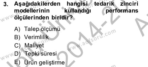 Tedarik Zinciri Yönetimi Dersi 2014 - 2015 Yılı (Vize) Ara Sınavı 3. Soru