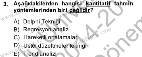 Tedarik Zinciri Yönetimi Dersi 2014 - 2015 Yılı (Final) Dönem Sonu Sınavı 3. Soru