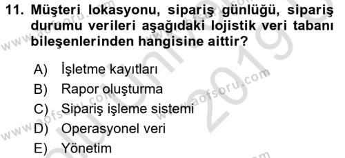 Tedarik Zinciri Yönetimi Dersi 2018 - 2019 Yılı 3 Ders Sınavı 11. Soru