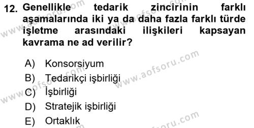 Tedarik Zinciri Yönetimi Dersi 2018 - 2019 Yılı (Vize) Ara Sınavı 12. Soru