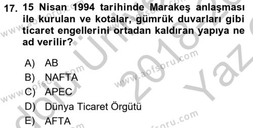 Tedarik Zinciri Yönetimi Dersi 2018 - 2019 Yılı Yaz Okulu Sınavı 17. Soru