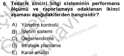 Tedarik Zinciri Yönetimi Dersi 2018 - 2019 Yılı Yaz Okulu Sınavı 6. Soru