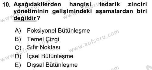 Tedarik Zinciri Yönetimi Dersi 2020 - 2021 Yılı Yaz Okulu Sınavı 10. Soru