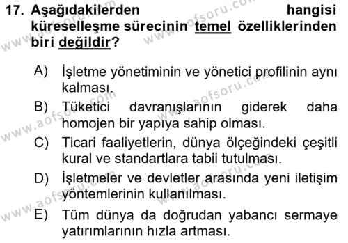 Tedarik Zinciri Yönetimi Dersi 2020 - 2021 Yılı Yaz Okulu Sınavı 17. Soru