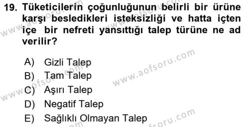 Tedarik Zinciri Yönetimi Dersi 2020 - 2021 Yılı Yaz Okulu Sınavı 19. Soru