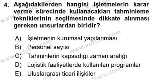 Tedarik Zinciri Yönetimi Dersi 2020 - 2021 Yılı Yaz Okulu Sınavı 4. Soru