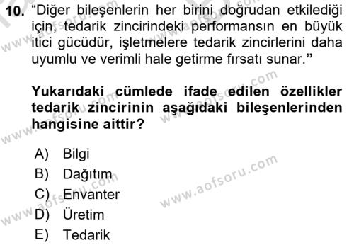 Tedarik Zinciri Yönetimi Dersi 2021 - 2022 Yılı (Vize) Ara Sınavı 10. Soru