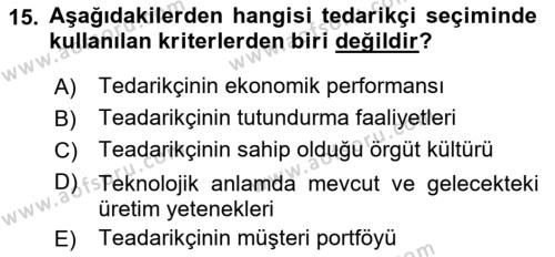 Tedarik Zinciri Yönetimi Dersi 2021 - 2022 Yılı (Vize) Ara Sınavı 15. Soru